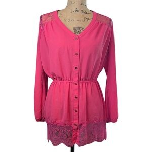 Charming Charlie Pink Lace Shoulder Tunic